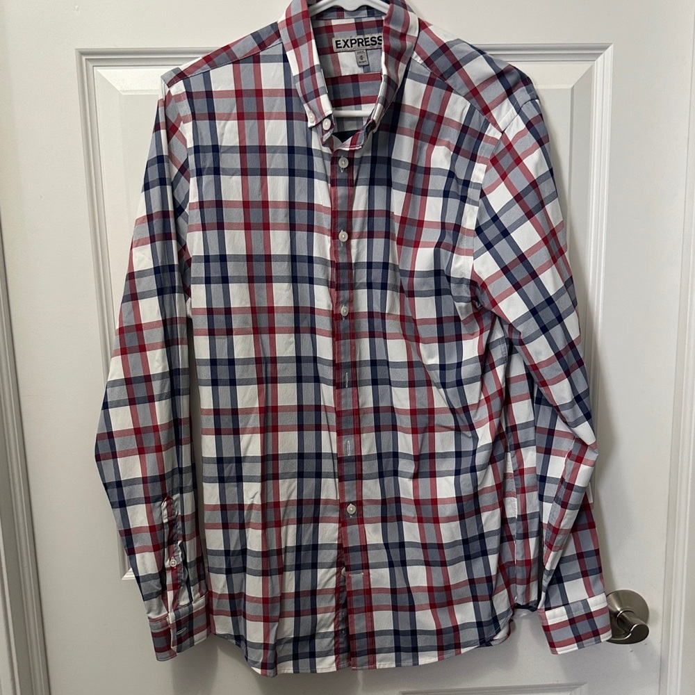Express Men's Checkered Shirt - Red, Blue, and White
